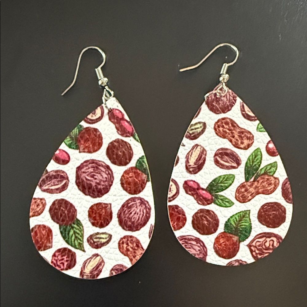 Faux leather Nuts Teardrop Earrings